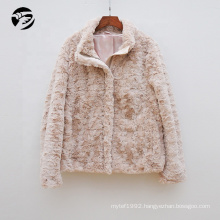 Fashion hot customized light pink faux fur coat zipper Standing collar jacket coats